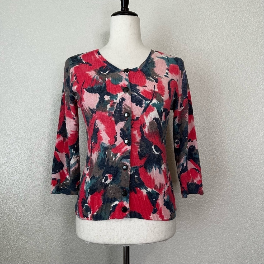 Anthropologie Tabitha Lambswool Cashmere Blend Floral Button Down Cardigan
